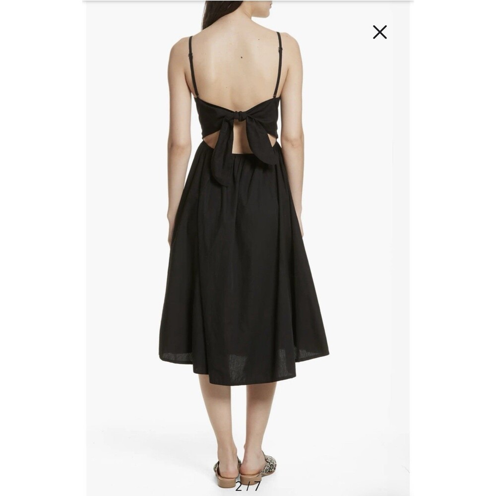Free People Black Midi Dress Button Front Sweetheart Bodice Tie Back Fit & Flare - Picture 4 of 14